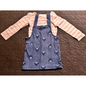 Disney Junior Minnie Mouse Toddler Girl Jumper Dress Striped Shirt Set 3T Blue
